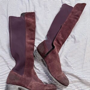 Elegant Women's Knee-High Boots in Cranberry Suede